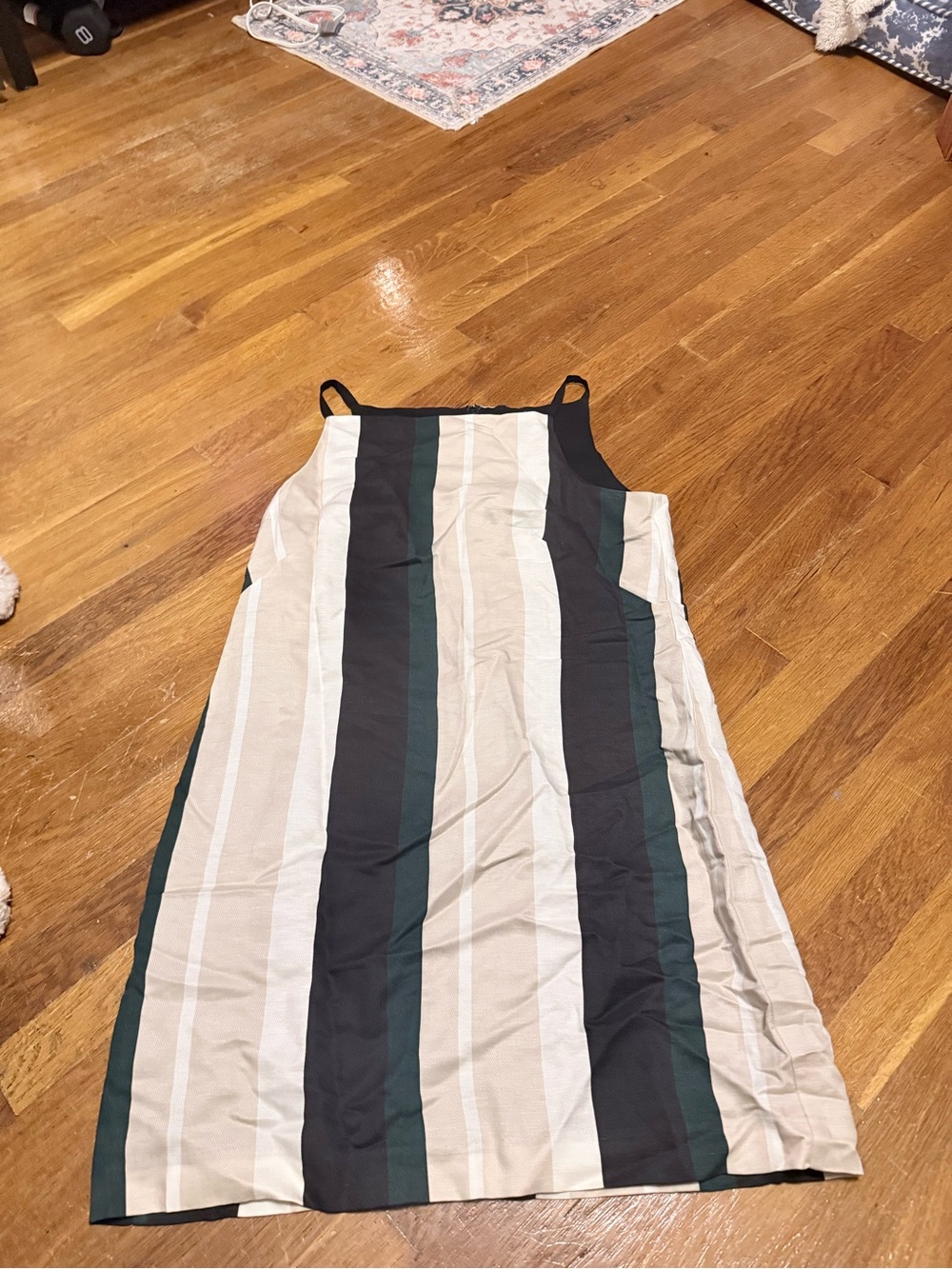 Ann Taylor Striped Tank Dress in Cream, Black & Green